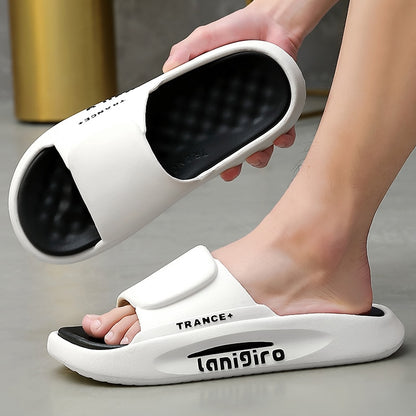 Black and White Trance Slipper Slides on feet