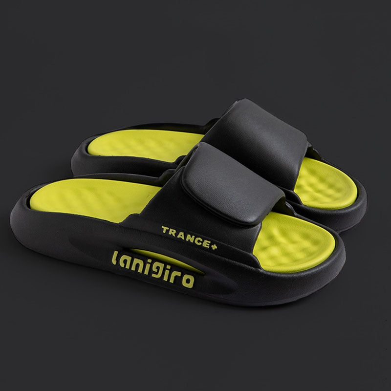 Black and Neon Green Trance Slipper Slides